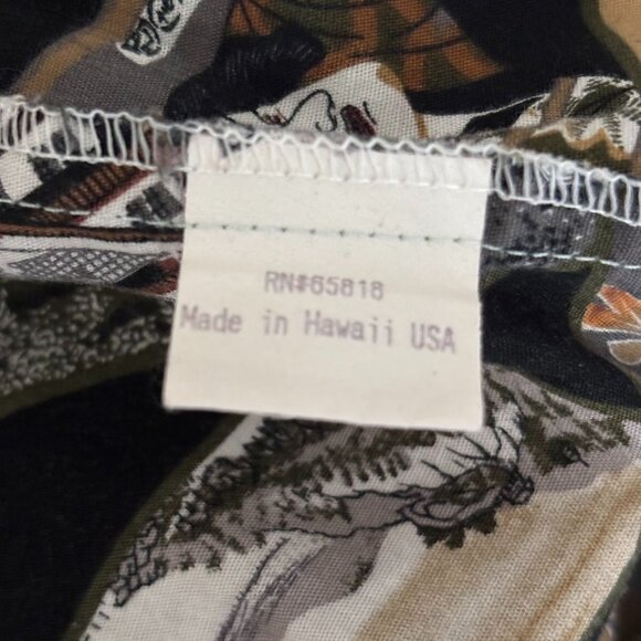 Vintage 90s Blue Paradise Pullover Hawaiian Shirt L Black Reverse Asian Print - Picture 8 of 9